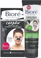 Biore Pack: Bandas Limpieza Nasal Profunda 6 Und + Mascarilla Facial Carbón 110g