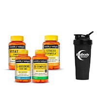 COMBO VITAMINAS- ARGININE+ B-COMPLEX + VITATRUM COMPLETE+ STRESS FORMULA +SHAKER