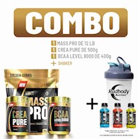 LEVEL PRO - MASS PRO 12 LB CHOCOLATE+ BCAA 400G FRUIT PUNCH+CREAPURE 500G+SHAKER