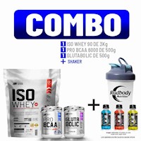 COMBO UN- ISO WHEY 90 3KG. VAINILLA+GLUTABOLIC 500G+PRO BCAA 500G NARANJA+SHAKER