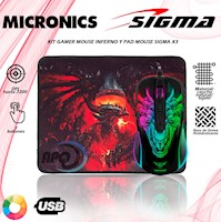 KIT GAMER MOUSE INFERNO Y PAD MOUSE SIGMA X3
