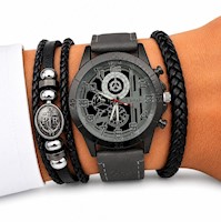 Set Reloj Analógico Cuarzo para Hombre con Pulseras Dije Ancla para Regalo