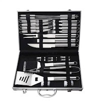Set Parrillero BBQ Accesorios Parrilla de Acero Maletin 26 Piezas