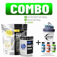 COMBO ADN - ISO PRO WHEY 3 KG. VAINILLA + BCAA'S 500 GR. FRUIT PUNCH + SHAKER