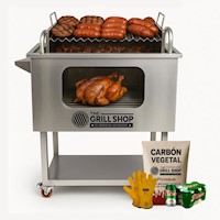 Caja China Mediana Inoxidable Visor + Guantes + Carbón + Cerveza