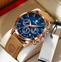 Reloj POEDAGAR para Hombre - Elegante - Cuero - Azul/Oro