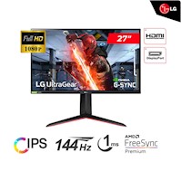 MONITOR LG GAMING ULTRAGEAR 27" IPS FHD 1920x1080 144Hz 1ms. Compatible Nvidia