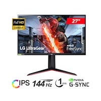 MONITOR LG GAMING ULTRAGEAR 27" IPS FHD 1920x1080 144Hz 1ms. Compatible Nvidia