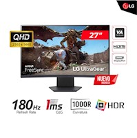 MONITOR LG VA 27 QHD(2560 x 1440) HDR 10 Curvatura 1000R 1ms 180 Hz  (2)HDMI (1)DP  FreeSync 27GS60QC-B