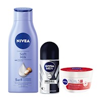 Crema Nivea Piel Seca 400ml + Desodorante Roll On 50ML+ Crema Anti-Arrugas 100ML