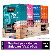 Pack x16 Sachet para Gato Leonardo Sabores Variados 85 gr