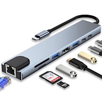 Hub USB C, adaptador USB C 8 en 1 con HDMI 4K, 100 W PD, puerto USB C