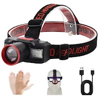 Linterna Cabeza Cafini Luz Roja y Blanca, USB-C, Sensor Inteligente, Resistente al Agua IPX4, 6 Modos