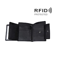 Cuero Genuino Billetera Rfid Anti Magnético 3 Cuerpos