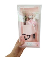 Ramo oso de peluche con rosa en caja día de la madre