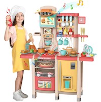 Juguete Set de Cocina Con vapor Luz y Sonido 65 pcs Rosado