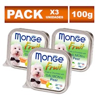 Pack Paté Lata para Perro Monge Fruit Salmón y Pera 100g 3un