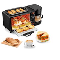 Máquina de desayuno 3 en 1, multifuncional, con cafetera y horno, todo en uno