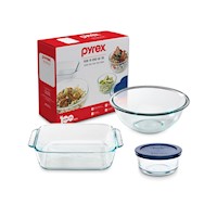 Set  Pyrex 4piezas-Bowl 2tz+Bowl 1.4lt+Fte Cuadrada 1.4Lt - Sku300306