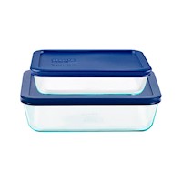 Set Fuente Rectangular Pyrex 750ml + 1.42Lt  con tapa azul - Sku99747