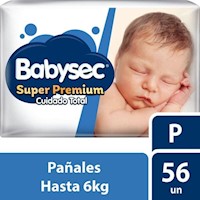 Pañal Babysec Super Premium Cuidado Total Talla P - Bolsa 56 UN
