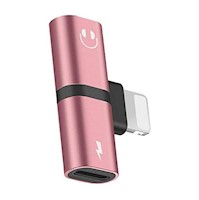 Adaptador LIGHTNING 2 en 1 carga y audifono para Iphone rosa