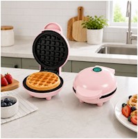 Mini Wafflera Antiadherente Eléctrica Portátil de 350W Rosado