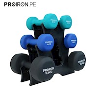 Set de mancuernas de neopreno PROIRON de 3KG, 4KG Y 10KG + Rack