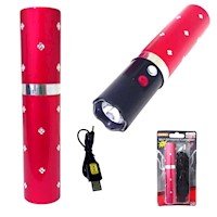 Mini Linterna Electroshock Autodefensa Y Recargable Tipo Lapiz Labial Rojo