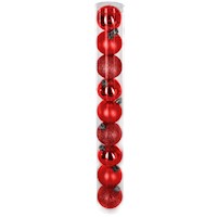 Tubo de 9 Bolas de Navidad de 8 cm - Rojo