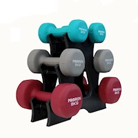 Set de Mancuernas de Neopreno de 3KG, 5KG Y 8KG + Rack