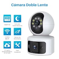 Cámara de Seguridad Doble Lente FHD 355° Visión Nocturna Sensor de Movimiento