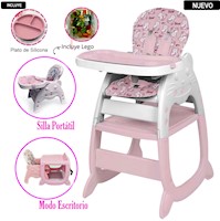 Silla Carpeta Hi Baby Gato 3 en 1 Rosado con Plato y Lego