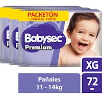 PACK x 3 Pañal para bebé Pañal Babysec Premium Pack XG 72