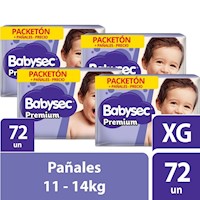 PACK x 4 Pañal Babysec Premium Pack XG 72