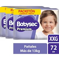 PACK x 3 Pañal para bebé Pañal Babysec Premium Pack XXG 72