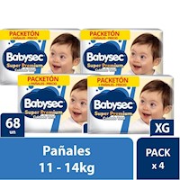 PACK x 4 Pañal Babysec Super  Premium Pack XG x 68