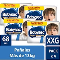 PACK x 4 Pañal Babysec Super Premium Pack XXG x 68