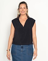 Blusa manga sisa cuello camisero en V
