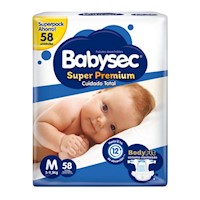 Pañal Babysec Super Premium Cuidado Total Talla M - Bolsa 58 UN