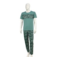 Pijama Polo Pantalon Algodón Franja Militar Caballero Inga Pijamas - Verde Olivo