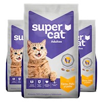 Comida para Gatos Supercat Adulto Carne Pollo y Leche 1kg x3