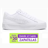Zapatilla Puma Smash Platform V3 Imprints 397578 01 blanco para mujer