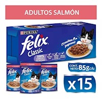 Alimento Húmedo Para Gato Felix® Adultos Con Salmón 15x85gr