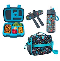 Set Bentgo Lonchera, Porta Lonchera, Cubiertos y Tomatodo - Dinosaurio