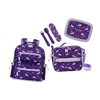 Set Bentgo Mochila Escolar, Lonchera, Porta Lonchera y Cubiertos - Unicornio