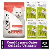 Comida Gato Problemas Urinarios Canbo 3 kg + Snack 16 tubos