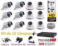 Kit 12 Cámaras Seguridad HD 720p disco 2tb WD HIKVISION COMPLETO H40