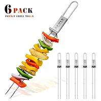 CMYK Brochetas para barbacoa, paquete de 6 pinchos de acero