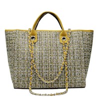 Makeway - Bolso de mano de lona de lujo Vintage para mujer - Amarillo